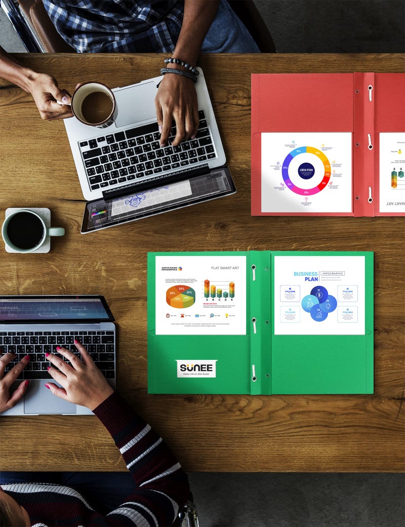 SUNEE 2 Pocket Folders with Prongs (25 Pack, Assorted Colors), Paper Folders with 2 Pockets and 3 Prongs Fit Letter Size Paper, Folders with Prongs for School Office Home Business - Image 5